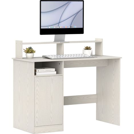 Bureau moderne avec étagère, compartiments ouverts et support moniteur, 108 x 50 x 94 cm, crème (1/5)