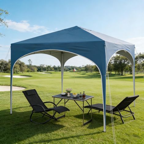Gazebo pieghevoli 3x3 m, altezza regolabile, impermeabile e anti-UV, blu, metallo e tessuto Oxford