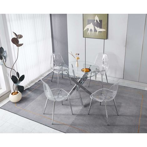Ensemble de salle à manger métal chrome 1 table + 4 chaises en velours, dossier haut ergonomique (1/5)