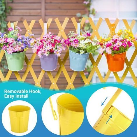 Pots de fleurs suspendus - Lot de 10 - Pots de fleurs suspendus en métal avec crochets amovibles et drainage, pour jardin, terrasse, fenêtre (10 couleurs) (1/3)