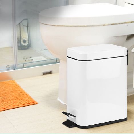 Poubelle de cuisine/salle de bain en acier inoxydable, silencieuse, à pédale, blanche, 5 L (1/5)