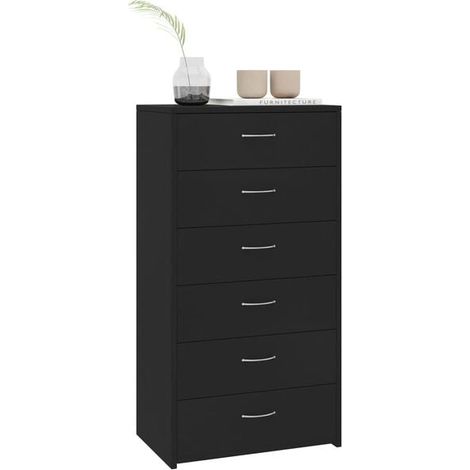 Buffet de Cuisine avec 6 Tiroirs, Meuble de Rangement Noir en Bois d'Ingénierie, 50 x 34 x 96 cm (1/5)