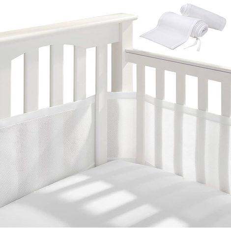 Protège-barrière de lit bébé 4 côtés (2 pièces, blanc), pare-chocs respirant pour berceau, protection douce pour lit enfant, housse de sécurité pour maison (1/5)