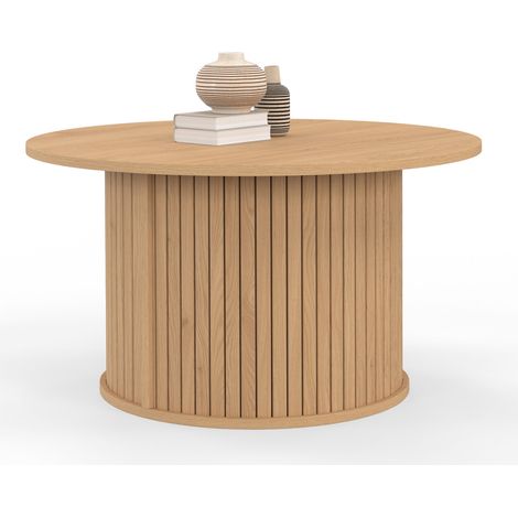 Table basse ronde 70 cm JULIETTE lattes tasseau bois coloris chêne