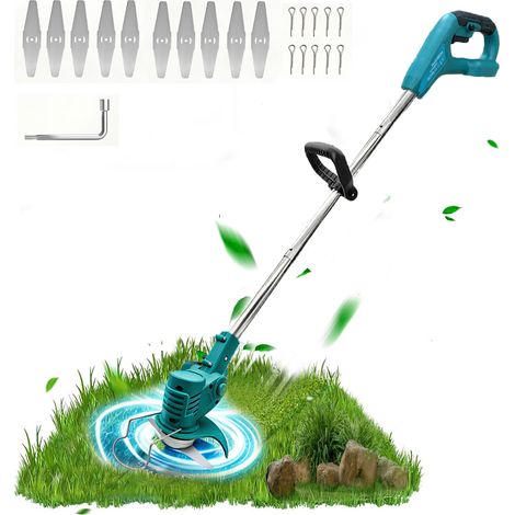 Coupe-herbe électrique sans fil Coupe-herbe Coupe-bordure de jardin + Lames, (sans batterie), Compatible avec la batterie Makita