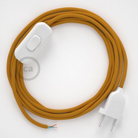 Creative-Cables Câblage pour lampe – (Câble effet soie 1,8 m, 2x0,75 mm² moutarde RM25, fiche EU, interrupteur blanc) – Conforme aux normes de sécurité