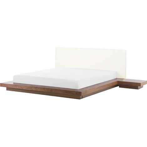 Cama de agua moderna con colchón mesitas de noche cabecero de piel sintética MDF madera de fresno marrón 160 x 200 cm Zen (1/5)