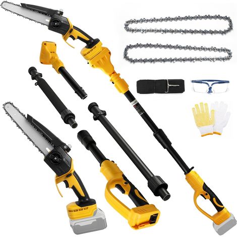 2 en 1 Tronçonneuse télescopique sans fil 20 V (sans batterie) scie à métaux scie à élaguer sans balais avec 2 chaînes de rechange, pour branches d'arbre, coupe du bois, barre (1/5)