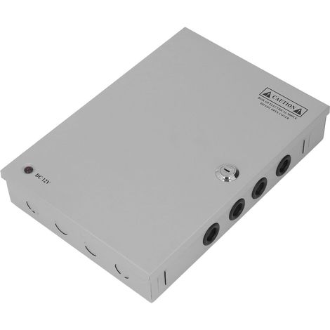 Boîtier d'alimentation CC pour 18 caméras de vidéosurveillance avec boîtier métallique et verrouillage de la prise secteur. Entrée CA 100 V/220 V, sortie CC 12 V, 15 A. (1/5)