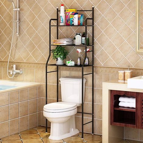 Étagère de toilette WC en métal noir à 3 niveaux (1/5)