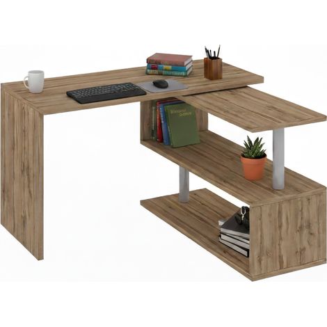 Dmora - Scrivania Topazio, Scrittoio angolare porta PC, Tavolo multiuso per ufficio, Scrivania salvaspazio multiposizione, 100% Made in Italy, cm 120x50h75, Rovere