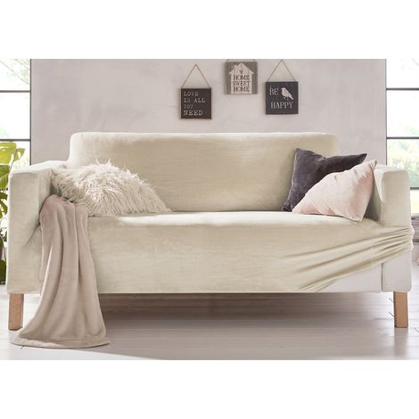 Copridivano Elasticizzato Effetto Velluto Modello Morbidissimo Colore Panna, misuraPoltronacolorePanna (1/4)