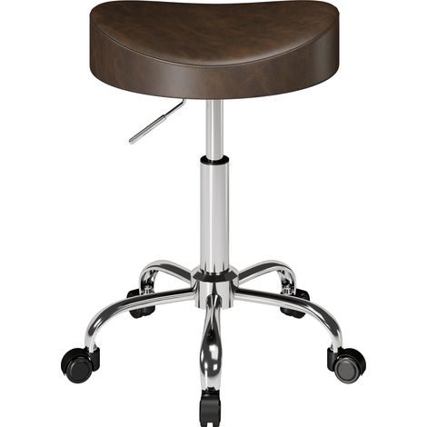 Tabouret pivotant 360° marron, assise rembourrée, hauteur ajustable 51-66 cm, roulettes, idéal salon (1/5)