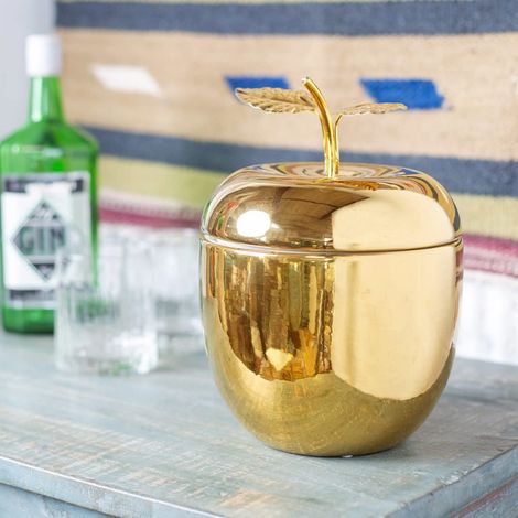 Seau à glace pomme dorée avec couvercle – Accessoires de chariot à boissons pour décoration de bar pour table Porte-bouteille de vin élégant en acier inoxydable (1/4)