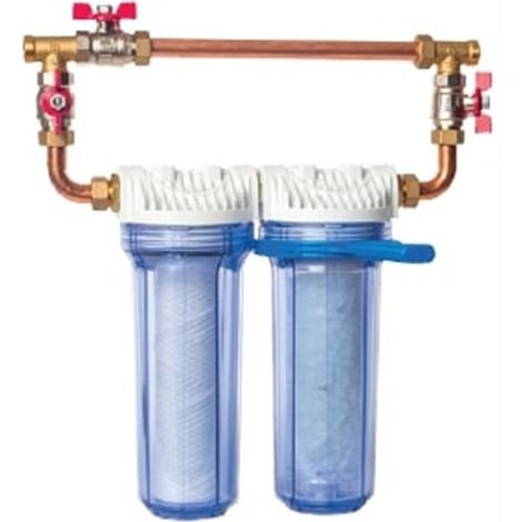 Station anti-tartre pour adoucisseur d'eau – Kit By-pass inclus – 1 cartouche polyphosphate et 1 cartouche anti-sédiments 20 microns – North Star
