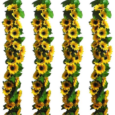 Guirlande De Tournesol Artificiel - 4 Pièces - 2,2 M Chaque - 8 Fleurs + 72 Feuilles Par Guirlande - Pour Décoration Intérieure Extérieure Mariage Fête - Lot De 4