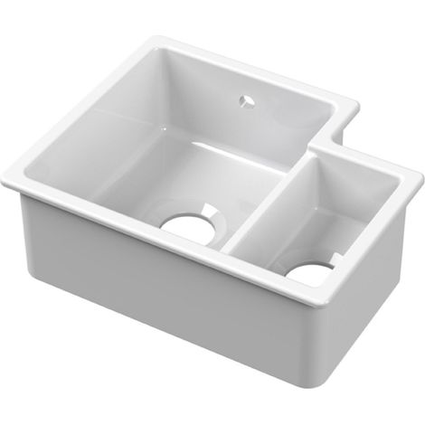 Fireclay 1.5 Bowl Left Hand Undermount Kitchen Sink & Overflow, 457mm - White