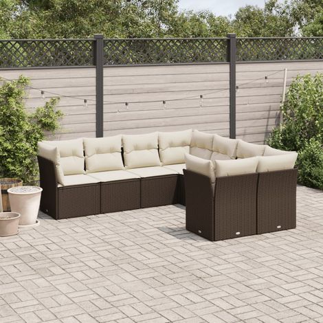 8-tlg. Garten-Sofagarnitur mit Kissen Braun Poly Rattan vidaXL (1/3)