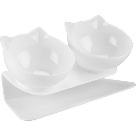 Gamelle antidérapante à double couche pour chat et chien avec support, gamelle d'eau et distributeur de nourriture pour animaux de compagnie, blanche (1/5)