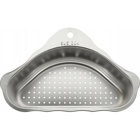 Ein praktischer, schräger Spülbeckenabtropfkorb aus Edelstahl.