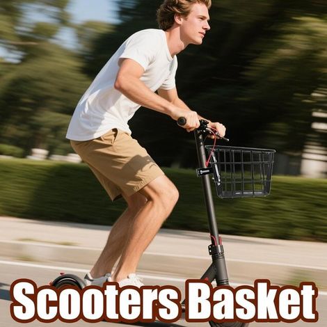 Cesta delantera para scooter，Cesta desmontable para bicicleta，Para transportar la compra，Construcción robusta de hierro，23 x 27,5 x 18 cm，Negra (1/4)