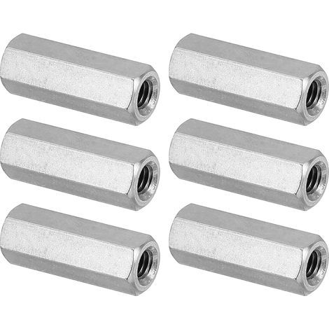 Ecrou Long M4 x 0.7 de Pas Écrou Hexagonal en Acier Inoxydable 304, 6Pcs 20mm/ 0.8" Longueur Raccords de Tige Filetés Grossiers, Écrous de Couplage, Ton Argent (1/5)