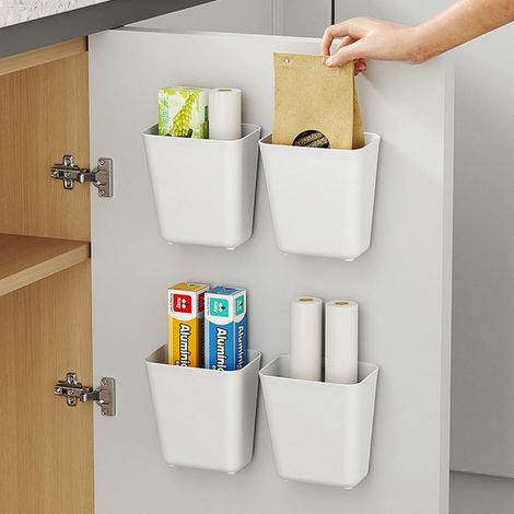 4 Pcs Boîte de Rangement Autocollante, Boîtes de Rangement Placard, Boîte Rangement Murale en Plastique (1/4)