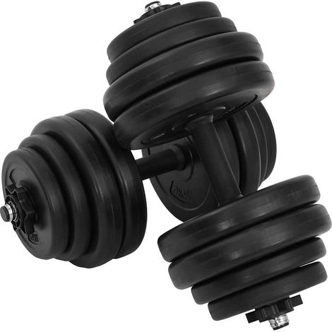 Haltères 2 x 15 kg avec poignées antidérapantes, disques plastifiés et barres en métal - PANGIVO (1/5)