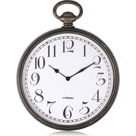 Horloge gousset vintage 30cm – Noir et cuivré – Grands chiffres 4.5cm – Design rétro pour décoration intérieure (1/5)