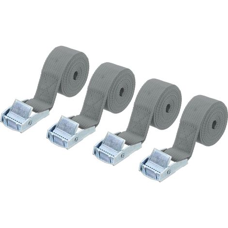 Lot de 4 sangles d'arrimage 0,25 tonne – Polyester haute qualité – Longueur 6 m x 25 mm – Boucles à came à dégagement rapide-Gris (1/5)