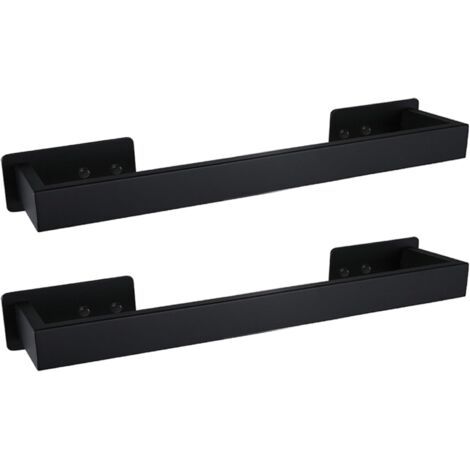 Portasciugamani quadrato autoadesivo, nero opaco, 30 cm, per bagno, montaggio a parete, non richiede foratura, confezione da 2 (1/4)