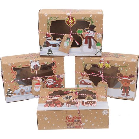Altre decorazioni natalizie, 12 set 22x15x7cm scatole di carta kraft con finestra trasparente, scatola per dolci con motivo natalizio con corda e finestra, scatola regalo per dolci, biscotti, cupcake (1/5)
