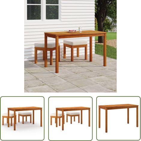 The Living Store Ensemble à manger de jardin 3 pcs et coussins Acacia solide - Table De Jardin - Salon De Jardin - Meubles De Jardin - Acacia - Set Repas Extérieur (1/5)