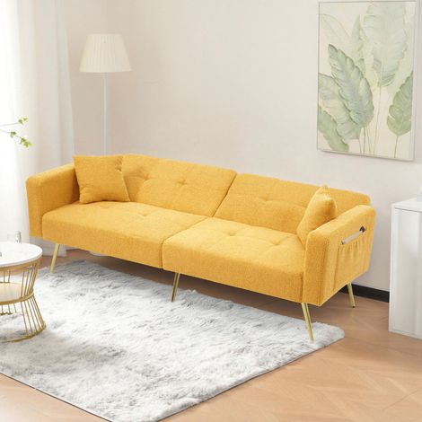 Multifunktionales Schlafsofa Hellgrau - 3-Sitzer mit Bettfunktion, verstellbarer Rückenlehne, goldenen Beinen, Seitentaschen (1/5)