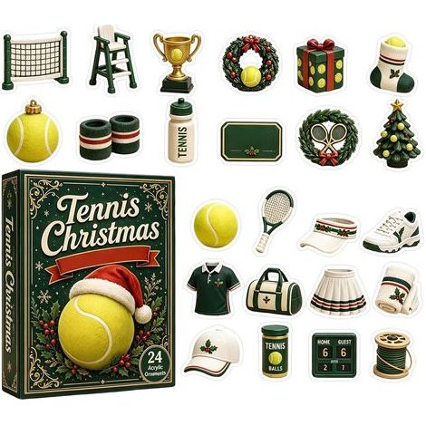 Calendrier de l'Avent tennis 2026, balles de tennis décoratives en acrylique 2D (1/5)