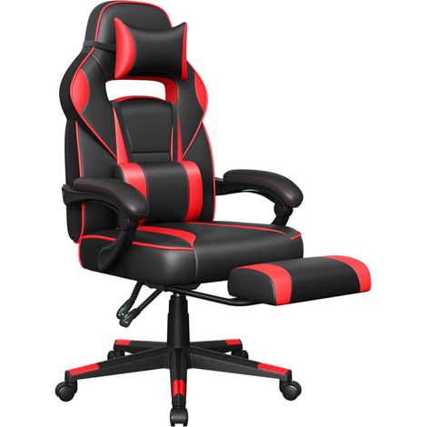 Sedia da gaming sedia da ufficio regolabile con poggiapiedi telescopico ergonomico meccanismo di inclinazione poggiatesta supporto lombare capacità di carico 150 kg nero e rosso 120005909