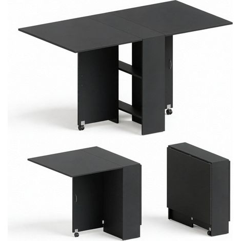 Mesa de comedor extensible plegable con ruedas negra 75 x 140 x 74 cm MODENUIT (1/4)
