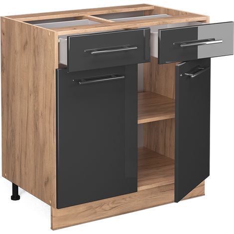 Mobiletto base per cucina Fame-Line, Antracite lucido, 80 cm con cassetto, senza piano di lavoro, Vicco