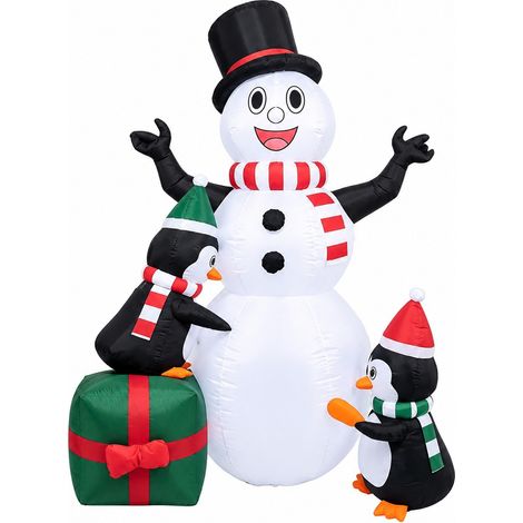 Coffret cadeau gonflable bonhomme de neige pingouin de Noël avec lumières rotatives, décoration de jardin, conforme à la réglementation américaine (1/2)