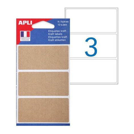12 Étiquettes Auto-Adhésives Rectangulaires - 34 X 75 Mm - Kraft - Apli