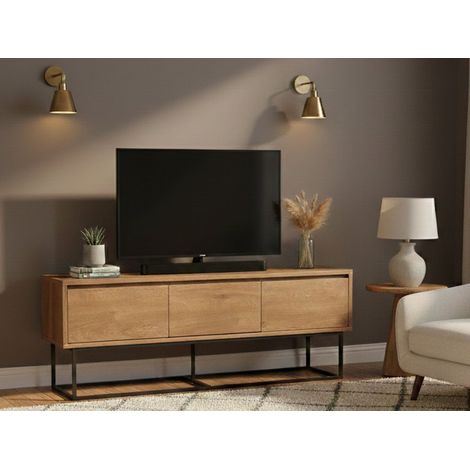 Dmora - Mobile porta TV Iginia, Credenza da soggiorno, Armadio basso per TV, Base parete attrezzata, 140x40h50 cm, Noce e Nero (1/5)