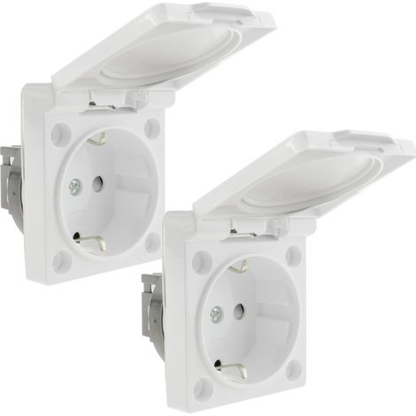BeMatik - Socle de prise Schuko encastrable à vis IP44 avec couvercle blanc paquet de 2 (1/5)