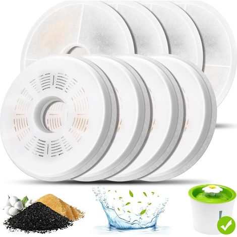 Filtre Fontaine Eau Chat, Pack de 8 Filtres à Triple Action pour abreuvoir pour chat Compatible Avec Distributeur d'eau pour animaux 3L (1/5)