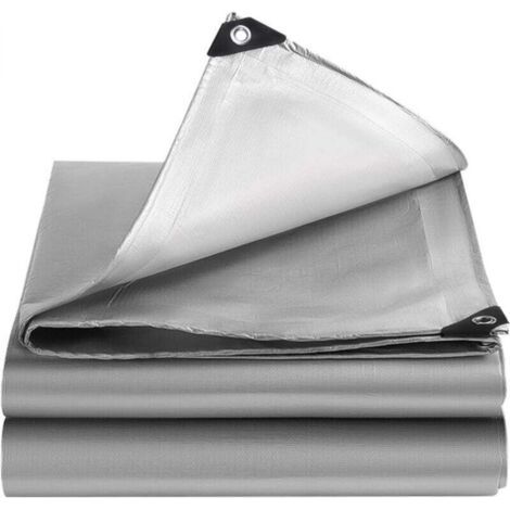 Bâche argentée robuste et imperméable avec œillets et bords renforcés, résistante aux UV, aux déchirures et à la décoloration, idéale pour le camping en terrasse, 2 x 4 m (1/5)