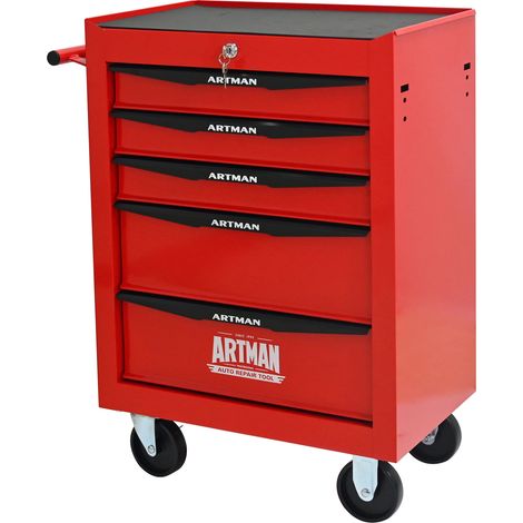 Carrello portautensili in metallo con 5 cassetti, rosso e nero (1/5)