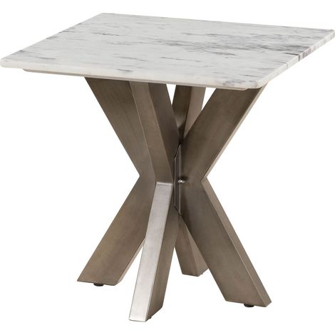 Tavolino da salotto in marmo bianco - gambe incrociate in ferro colore ottone antico 55x55 BARCELONA 305