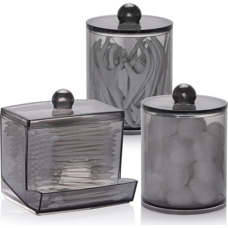 Lot de 3 pièces - Porte-boules de coton - Porte-coton-tiges - Porte-disques de coton - Grand porte-boules de coton - Organisateur pour bocal d'apothicaire - Pour ranger cotons-tiges, disques de coton (1/5)