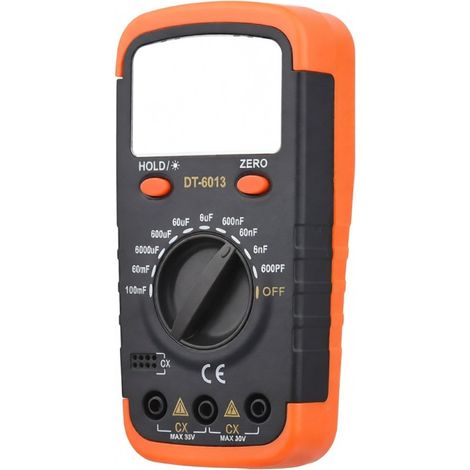 Medidor de capacitancia digital NJTY con pantalla LCD retroiluminada, alta precisión, 6000 cuentas, rango de medición de 600 pF a 100 mF, incluye pinzas de cocodrilo y fusibles de 0,2 A. (1/5)