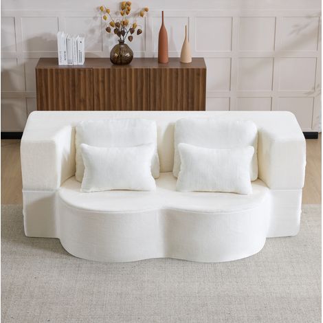 Canapé futon pliable blanc en mousse et ressorts avec coussin, sans montage (1/5)