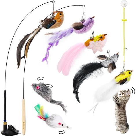 Lot de 5 Jouets interactifs pour Chat - Jouet de Rechange Durable pour Canne à pêche - Ventouse améliorée - pour Chaton d'intérieur (1/5)